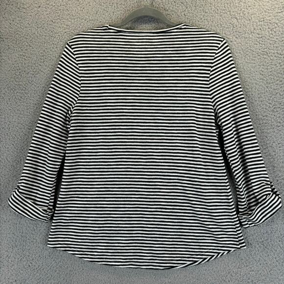 CHICOS Ultimate Tee Small Beachy Nautical Lightweight Open Knit Roll Tab Modal - Picture 8 of 9